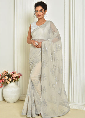 Grey Spun Silk Saree With Blouse Piece - Indian Silk House Agencies