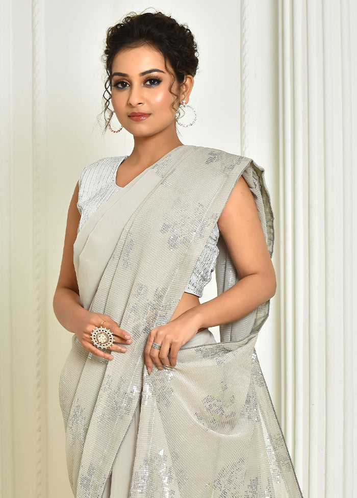 Grey Spun Silk Saree With Blouse Piece - Indian Silk House Agencies