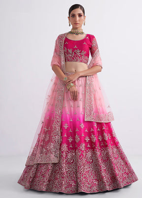 Pink Semi Stitched Net Lehenga Choli Set With Dupatta - Indian Silk House Agencies