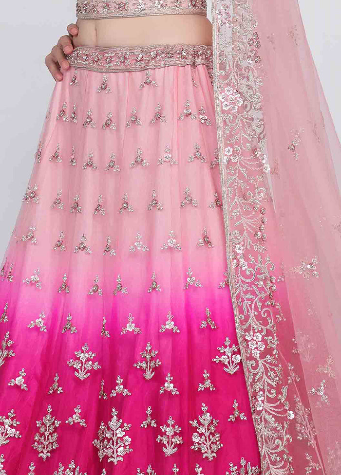 Pink Semi Stitched Net Lehenga Choli Set With Dupatta - Indian Silk House Agencies