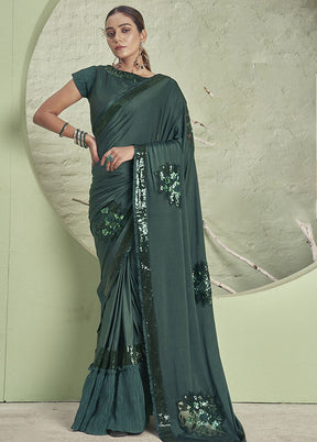 Sea Green Spun Silk Saree With Blouse Piece - Indian Silk House Agencies