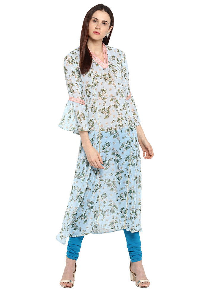 Sky Blue Readymade Printed Kurti VDKSH0604249 - Indian Silk House Agencies