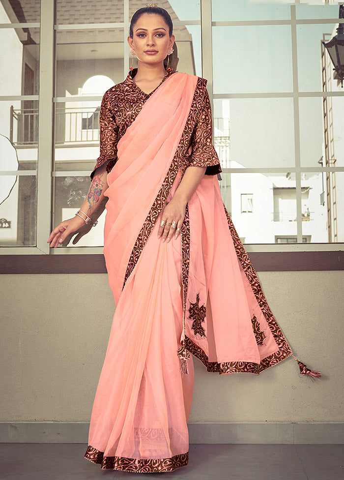 Peach Spun Silk Saree With Blouse Piece - Indian Silk House Agencies