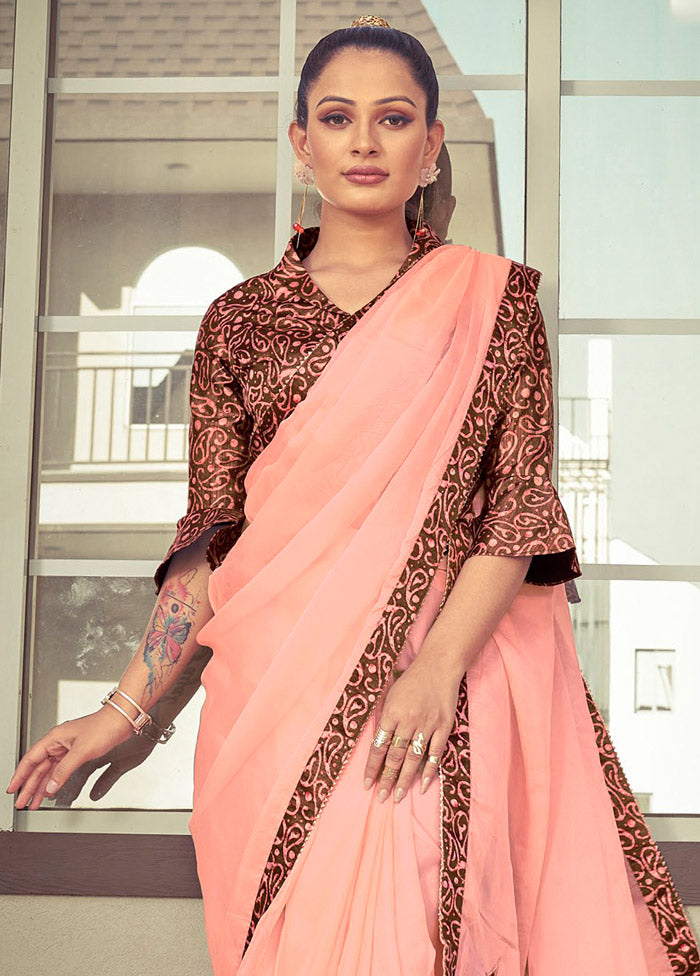 Peach Spun Silk Saree With Blouse Piece - Indian Silk House Agencies