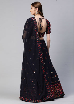 Navy Blue Semi Stitched Georgette Lehenga Choli Set With Dupatta - Indian Silk House Agencies