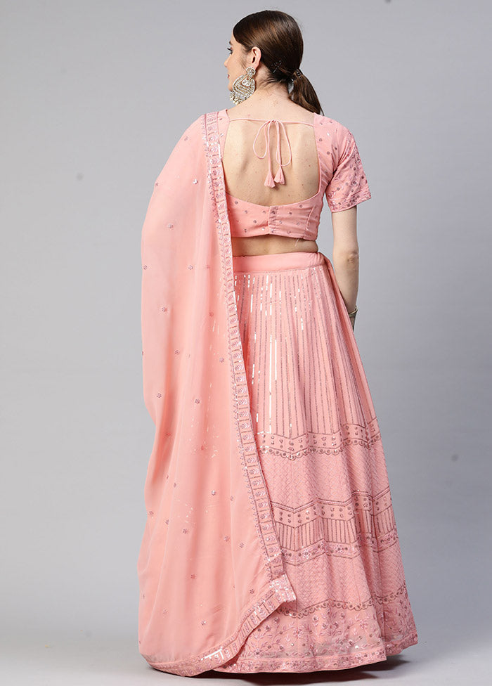 Pink Semi Stitched Georgette Lehenga Choli Set With Dupatta - Indian Silk House Agencies