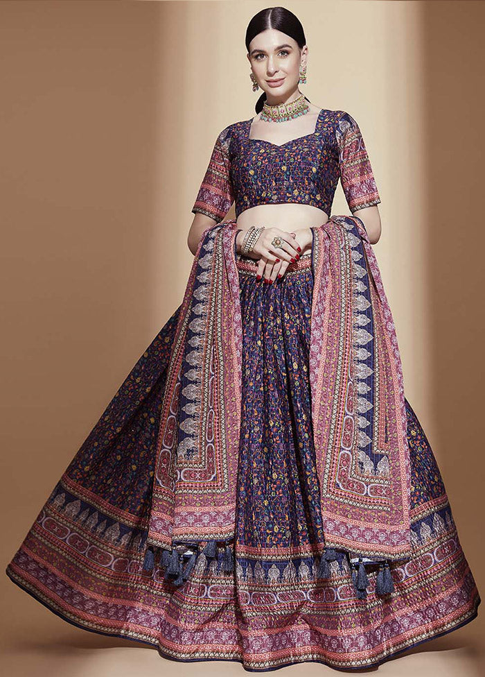 Purple Semi Stitched Blended Silk Lehenga Choli Set With Dupatta - Indian Silk House Agencies