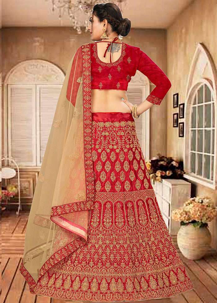 Maroon Semi Stitched Blended Silk Lehenga Choli Set With Dupatta - Indian Silk House Agencies