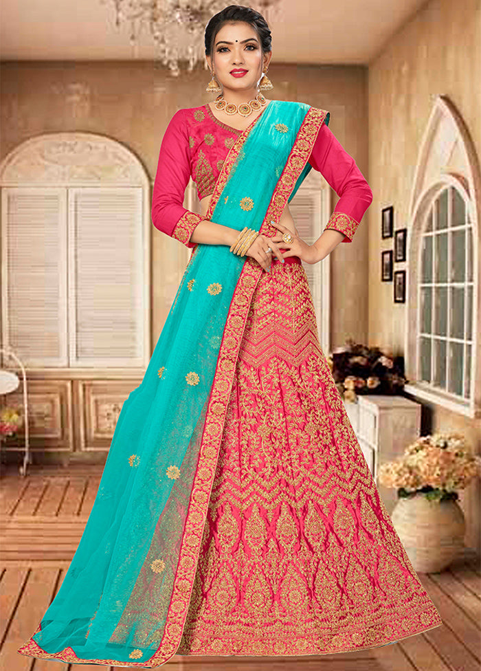 Pink Semi Stitched Blended Silk Lehenga Choli Set With Dupatta - Indian Silk House Agencies