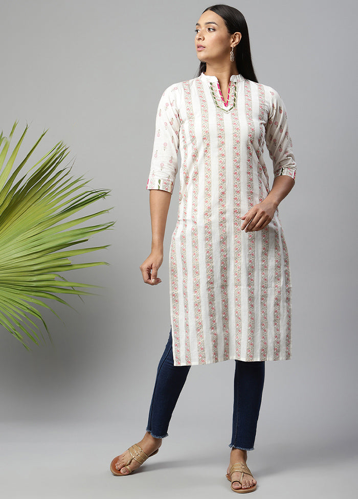 Off White Readymade Printed Kurti VDKSH0604293 - Indian Silk House Agencies