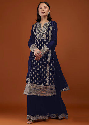 3 Pc Blue Georgette Suit Set With Dupatta VDKSH1104235 - Indian Silk House Agencies