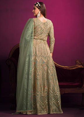 3 Pc Green Net Suit Set With Dupatta VDKSH1104237 - Indian Silk House Agencies