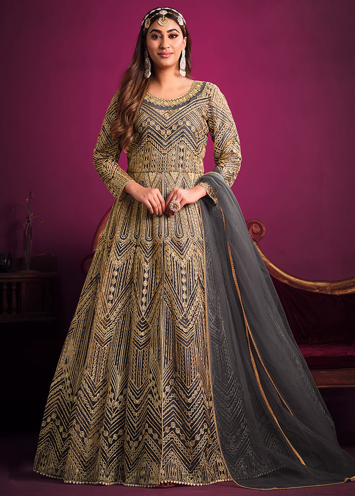 3 Pc Grey Net Suit Set With Dupatta VDKSH1104238 - Indian Silk House Agencies