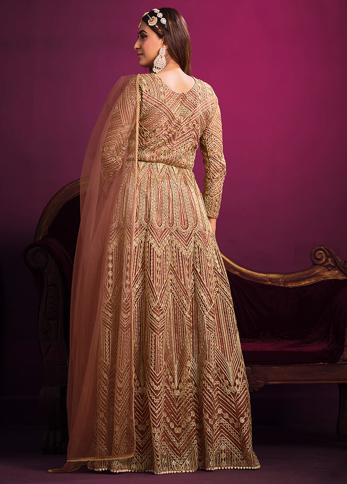 3 Pc Peach Net Suit Set With Dupatta VDKSH1104239 - Indian Silk House Agencies