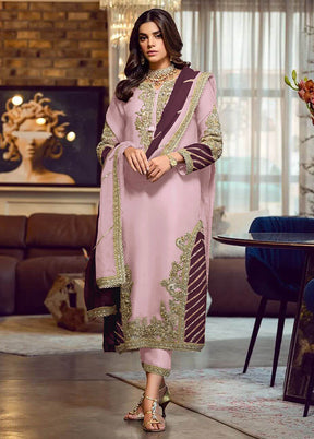 3 Pc Pink Semi Stitched Georgette Suit Set VDKSH13042052 - Indian Silk House Agencies