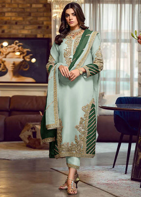 3 Pc Green Semi Stitched Georgette Suit Set VDKSH13042053 - Indian Silk House Agencies