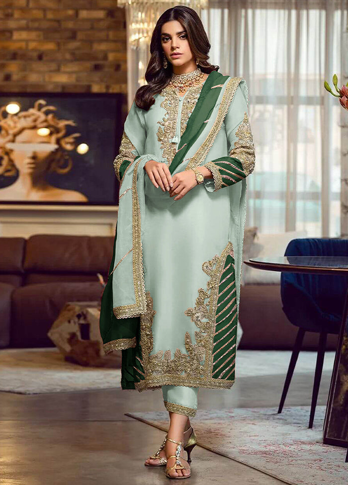 3 Pc Green Semi Stitched Georgette Suit Set VDKSH13042053 - Indian Silk House Agencies