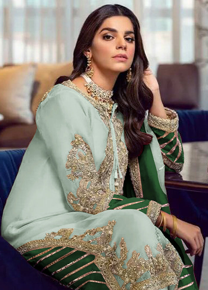 3 Pc Green Semi Stitched Georgette Suit Set VDKSH13042053 - Indian Silk House Agencies