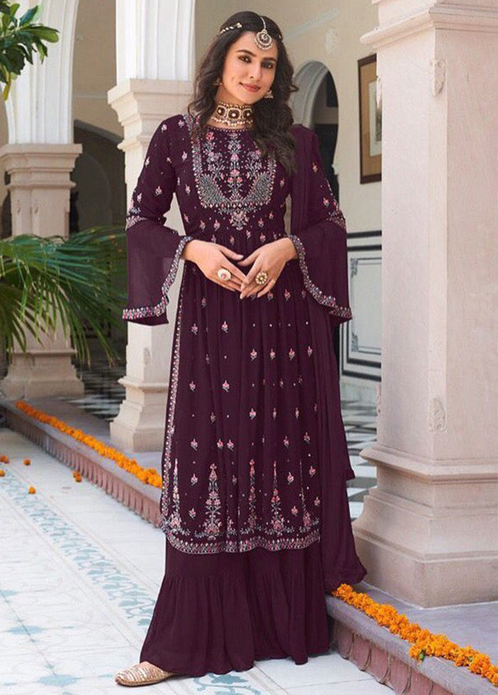 3 Pc Purple Semi Stitched Georgette Suit Set VDKSH13042056 - Indian Silk House Agencies