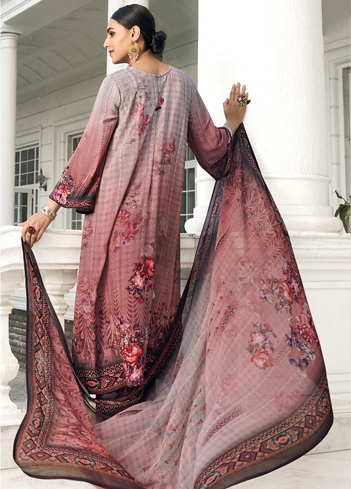 3 Pc Rust Unstitched Digital Print Silk Suit Set VDKSH02052083 - Indian Silk House Agencies