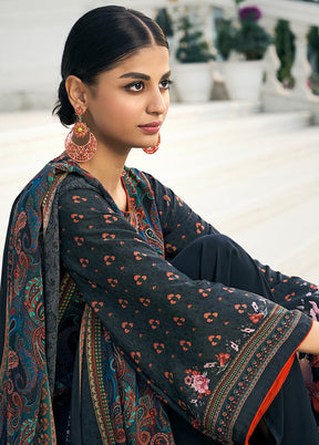 3 Pc Navy Blue Unstitched Digital Print Silk Suit Set VDKSH02052090 - Indian Silk House Agencies