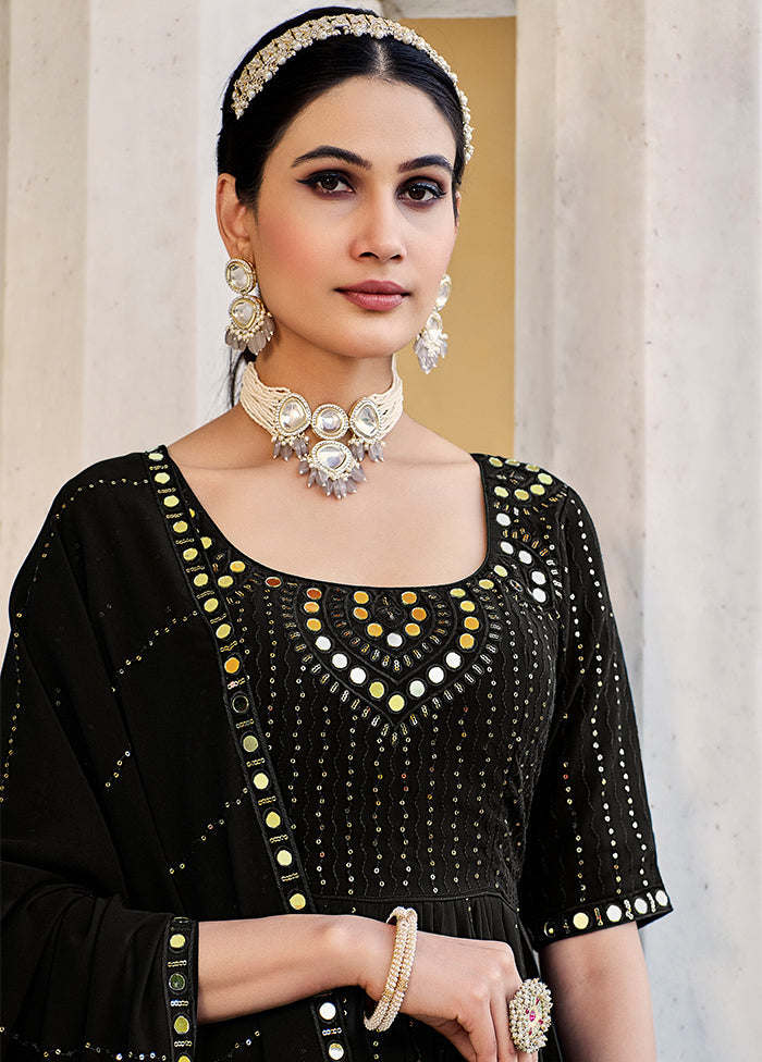 3 Pc Black Georgette Semi Stitched Suit Set VDKSH02052073 - Indian Silk House Agencies