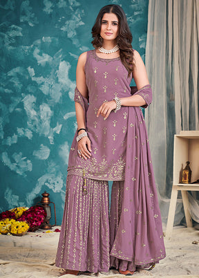 3 Pc Lilac Embroidered Sharrara Set VDKSH02052064 - Indian Silk House Agencies