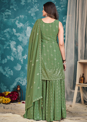 3 Pc Green Embroidered Sharrara Set VDKSH02052065 - Indian Silk House Agencies