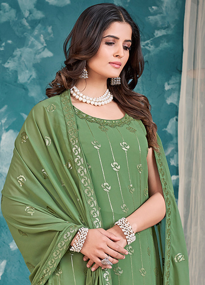 3 Pc Green Embroidered Sharrara Set VDKSH02052065 - Indian Silk House Agencies