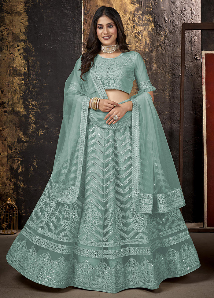 3 Pc Grey Semi Stitched Net Lehenga Set - Indian Silk House Agencies