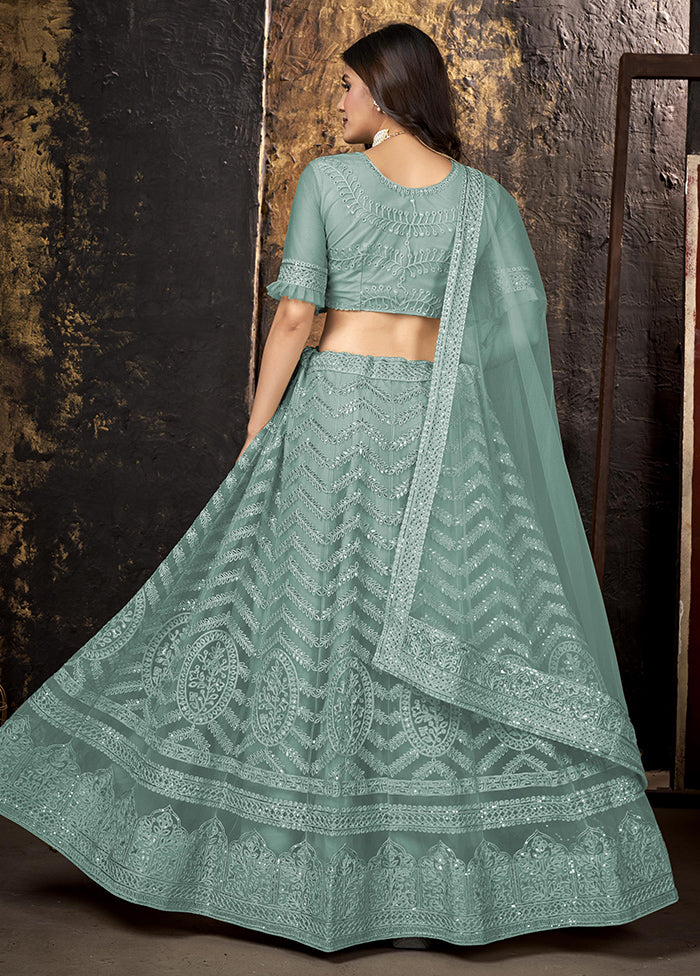 3 Pc Grey Semi Stitched Net Lehenga Set - Indian Silk House Agencies