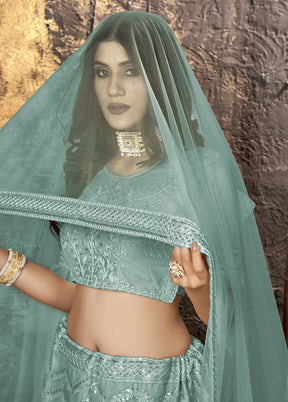 3 Pc Grey Semi Stitched Net Lehenga Set - Indian Silk House Agencies