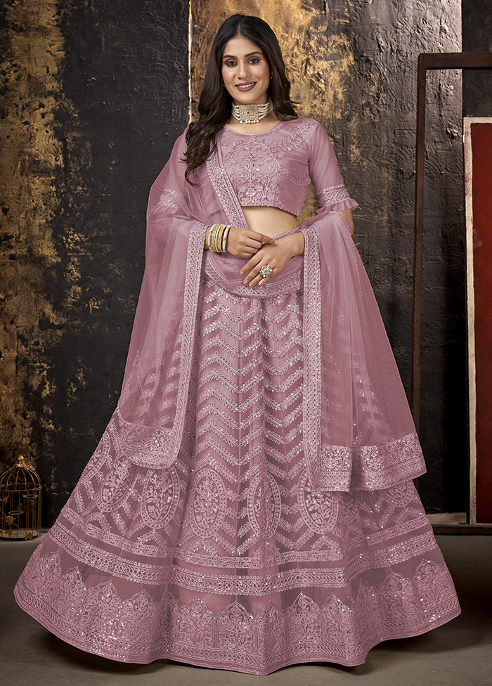 3 Pc Purple Semi Stitched Net Lehenga Set - Indian Silk House Agencies