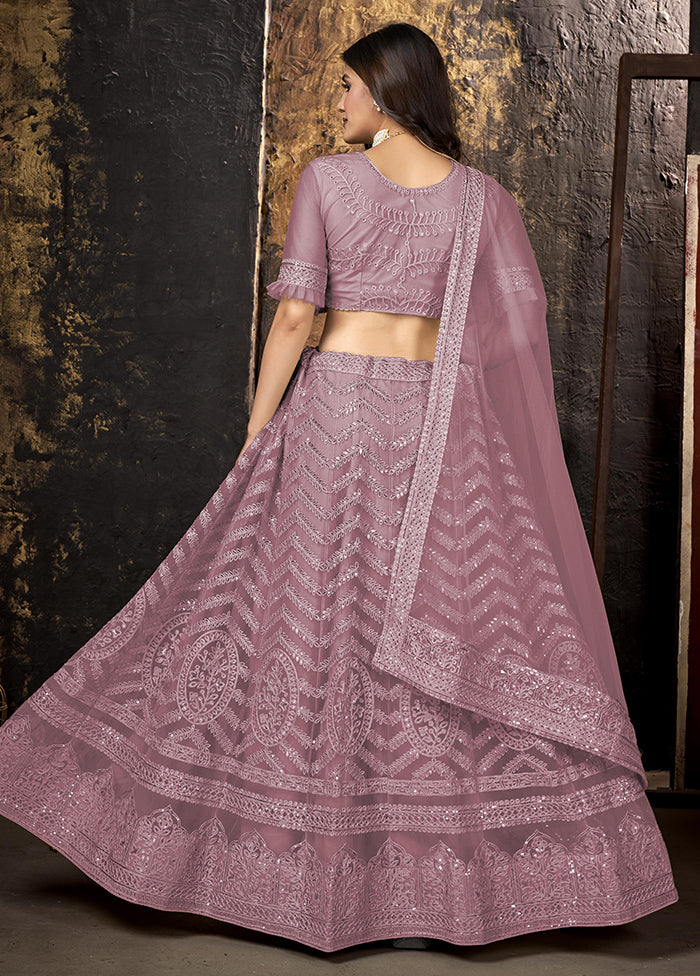 3 Pc Purple Semi Stitched Net Lehenga Set - Indian Silk House Agencies