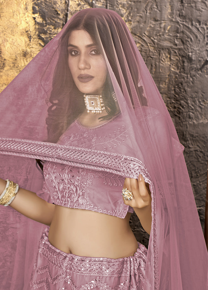 3 Pc Purple Semi Stitched Net Lehenga Set - Indian Silk House Agencies
