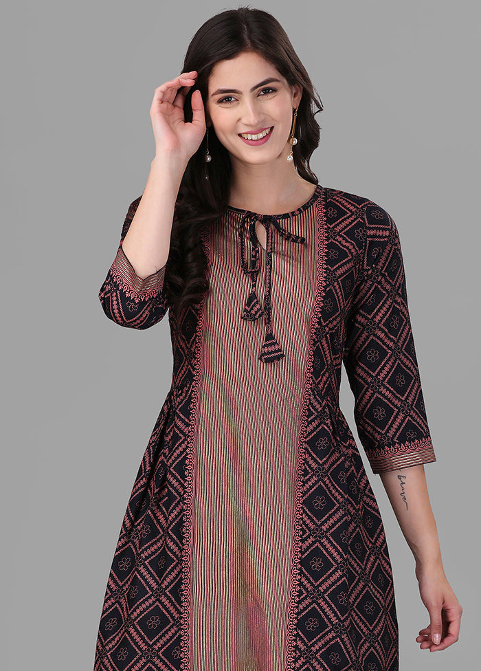 Black Foil Print Readymade Tunic VDKSH02052053 - Indian Silk House Agencies