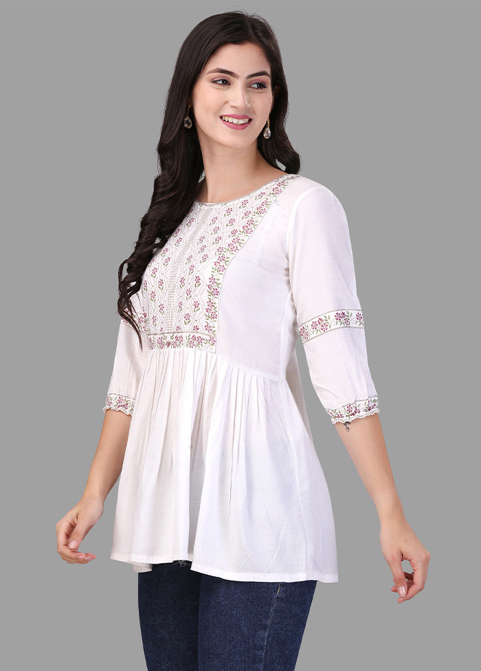 White Foil Print Readymade Top VDKSH02052058 - Indian Silk House Agencies