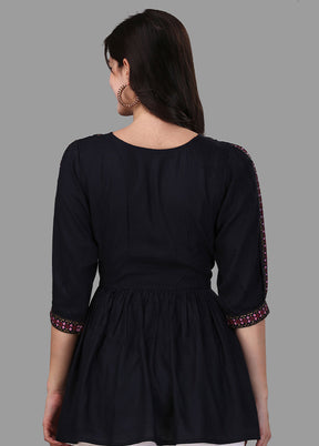 Black Foil Print Readymade Top VDKSH02052060 - Indian Silk House Agencies