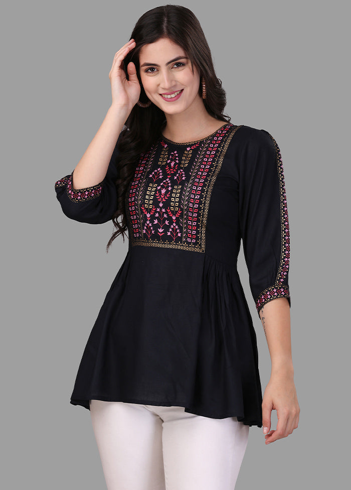 Black Foil Print Readymade Top VDKSH02052060 - Indian Silk House Agencies