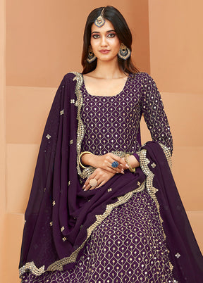 3 Pc Wine Georgette Semi Stitched Anakali Suits Set VDKSH02052067 - Indian Silk House Agencies