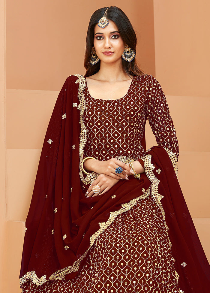 3 Pc Maroon Georgette Semi Stitched Anakali Suits Set VDKSH02052069 - Indian Silk House Agencies