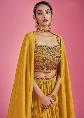 3 Pc Mustard Readymade Chinon Lehenga Set - Indian Silk House Agencies