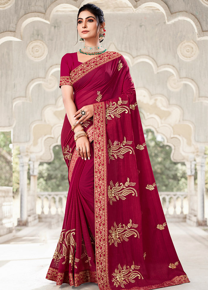 Burgandy Georgette Saree With Blouse Piece