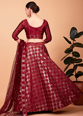 3 Pc Red Semi Stitched Silk Lehenga Set - Indian Silk House Agencies