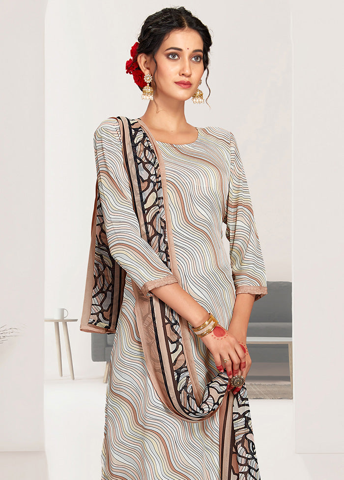 3 Pc Grey Unstitched Silk Digital Suit Set VDKSH11052047 - Indian Silk House Agencies