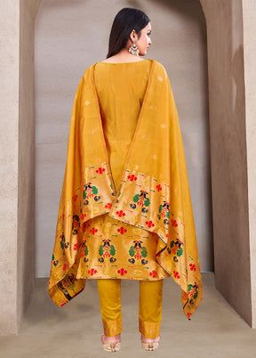 3 Pc Yellow Semi Stitched Silk Suit Set VDKSH11052044 - Indian Silk House Agencies