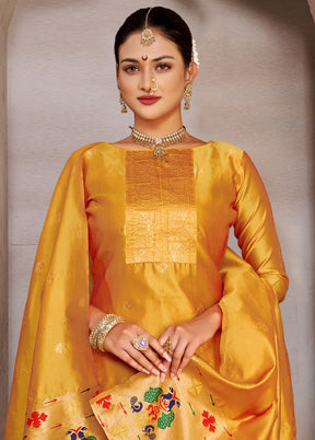 3 Pc Yellow Semi Stitched Silk Suit Set VDKSH11052044 - Indian Silk House Agencies