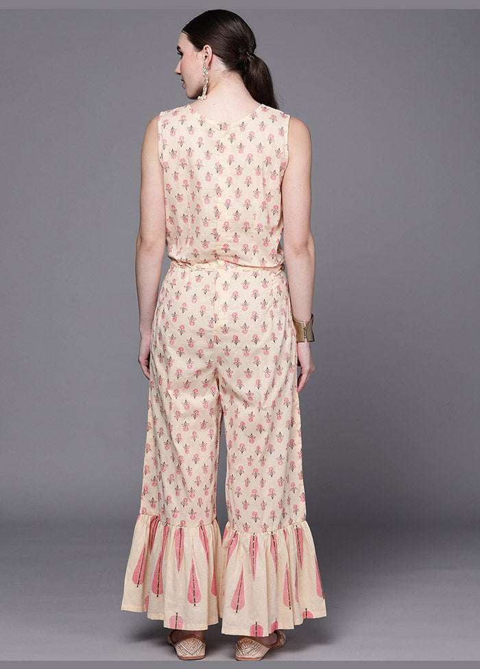 Light Yellow Cotton Printed Jumpsuit VDKSH0805059 - Indian Silk House Agencies