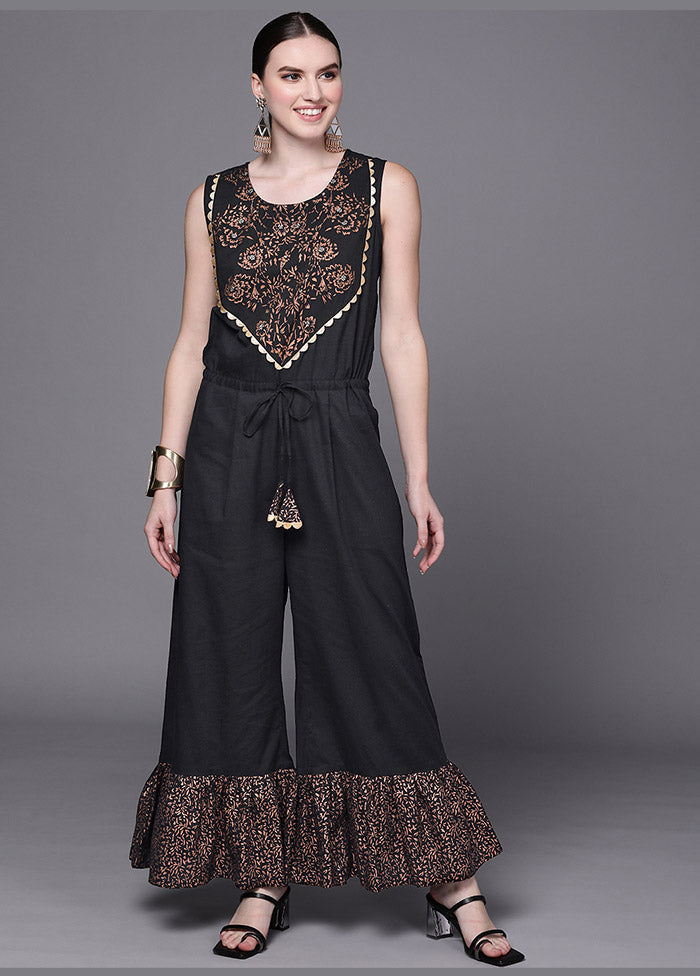 Black Cotton Printed Jumpsuit VDKSH0805060 - Indian Silk House Agencies