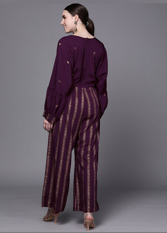 Wine Crepe Silk Printed Jumpsuit VDKSH0805066 - Indian Silk House Agencies